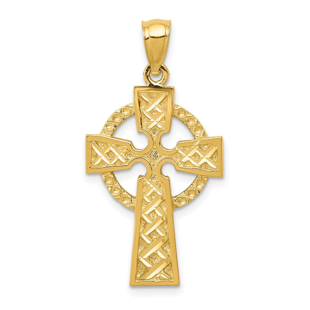 14K Gelbgold Diamantgeschliffener Keltisches-Kreuz-Anhänger