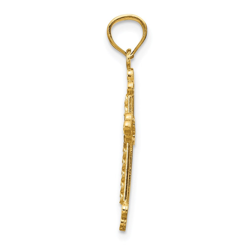 14K Gelb & Rhodium mit Rhodium Knospend Kreuz Anhänger