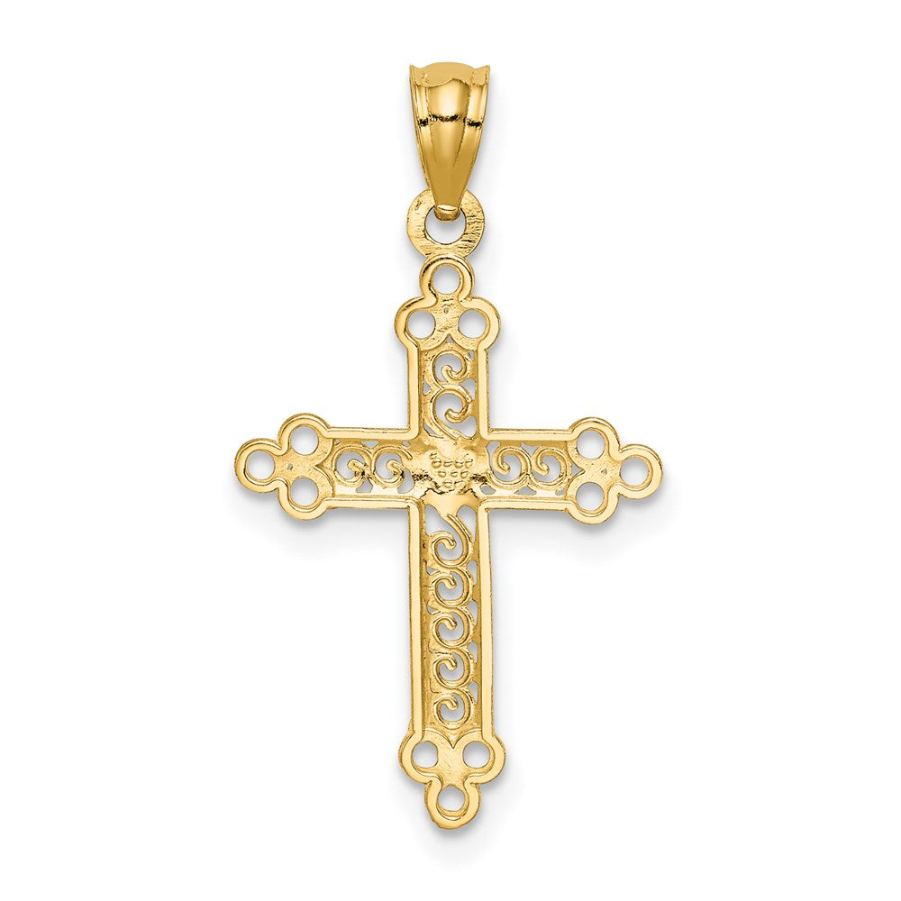 14K Gelb & Rhodium mit Rhodium Knospend Kreuz Anhänger
