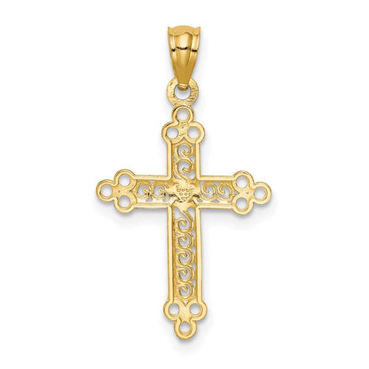 14K Gelb & Rhodium mit Rhodium Knospend Kreuz Anhänger