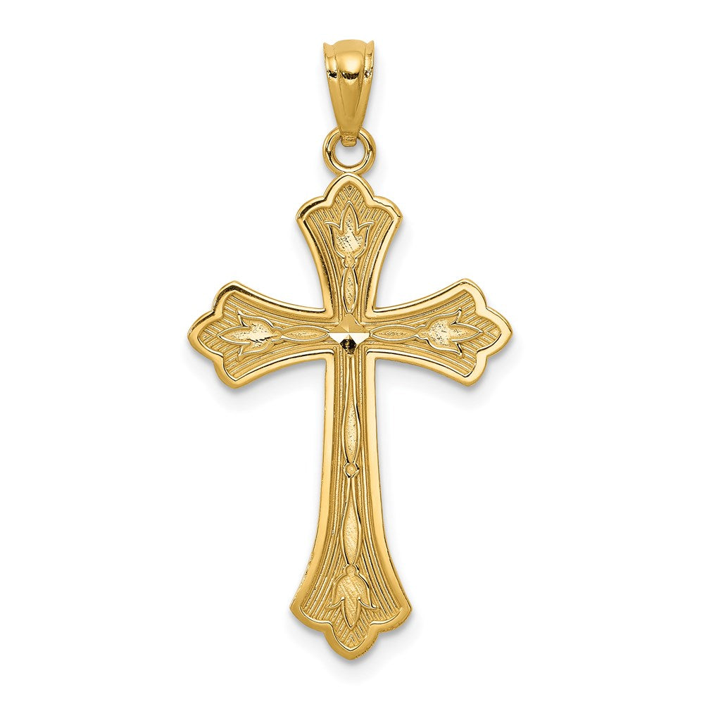 14K Gelbgold Diamantiert Kreuz Anhänger