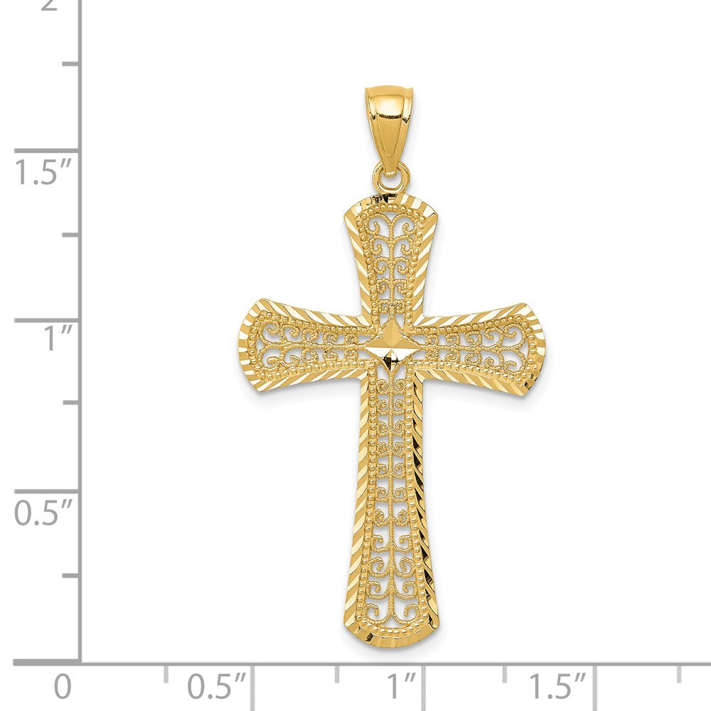 14K Gelbgold Diamantgeschliffener Filigran-Kreuzanhänger