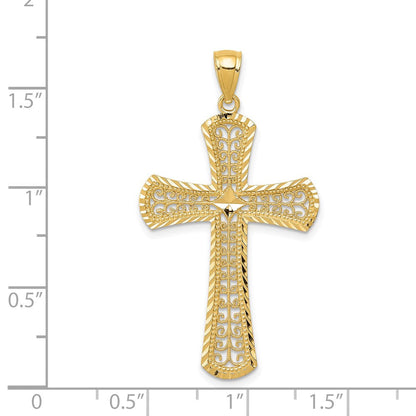 14K Gelbgold Diamantgeschliffener Filigran-Kreuzanhänger