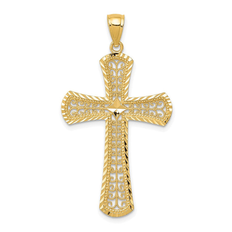 14K Gelbgold Diamantgeschliffener Filigran-Kreuzanhänger
