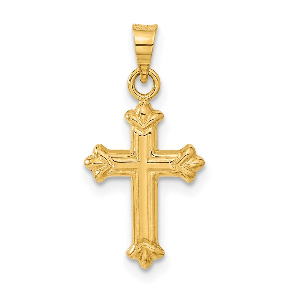 14K Gelbgold Fleur De Lis Hohl Kreuz Charm