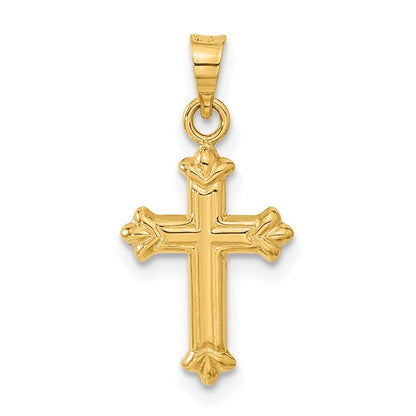 14K Gelbgold Fleur De Lis Hohl Kreuz Charm