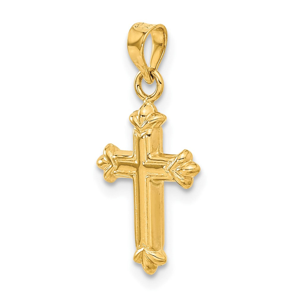14K Gelbgold Fleur De Lis Hohl Kreuz Charm