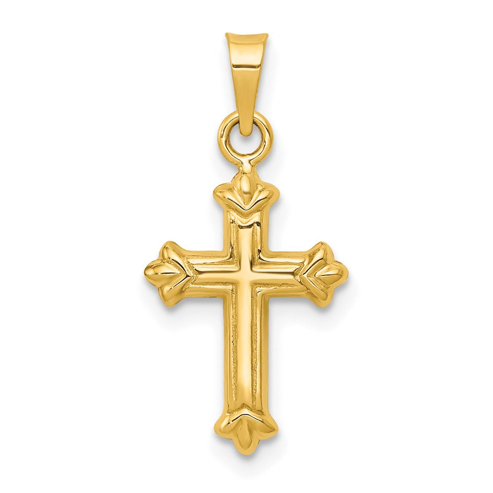 14K Gelbgold Fleur De Lis Hohl Kreuz Charm