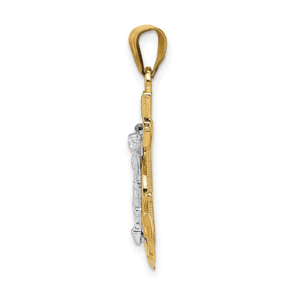 14K Bicolor-Gold Diamant-geschliffener Mariner-Kreuz-Anhänger