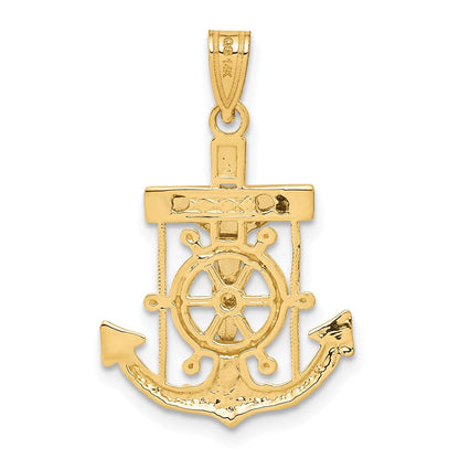 14K Bicolor-Gold Diamant-geschliffener Mariner-Kreuz-Anhänger