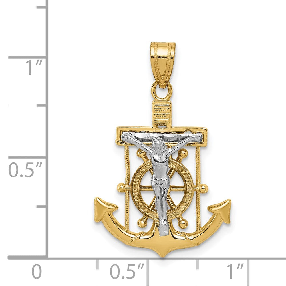 14K Bicolor-Gold Diamant-geschliffener Mariner-Kreuz-Anhänger