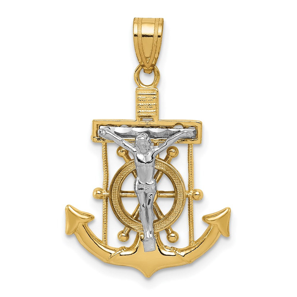 14K Bicolor-Gold Diamant-geschliffener Mariner-Kreuz-Anhänger