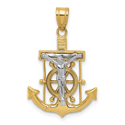 14K Bicolor-Gold Diamant-geschliffener Mariner-Kreuz-Anhänger