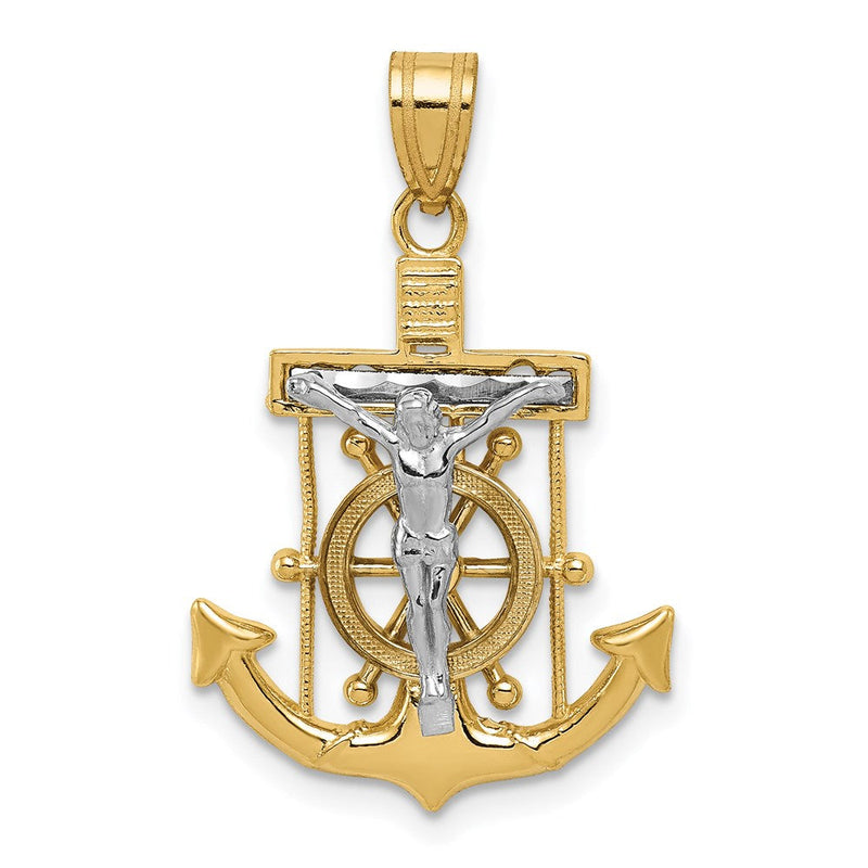 14K Bicolor-Gold Diamant-geschliffener Mariner-Kreuz-Anhänger