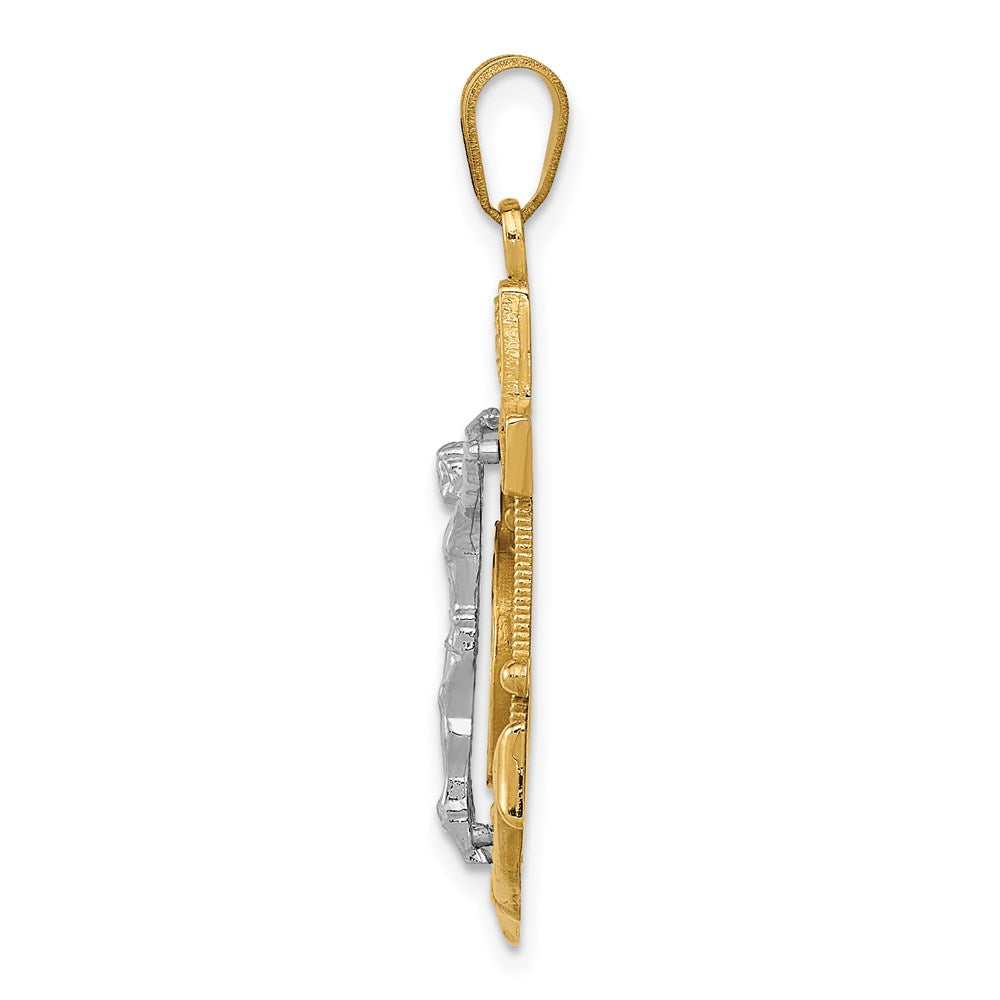 14K Bicolor-Gold Diamantgeschliffener Mariner-Kreuz-Anhänger