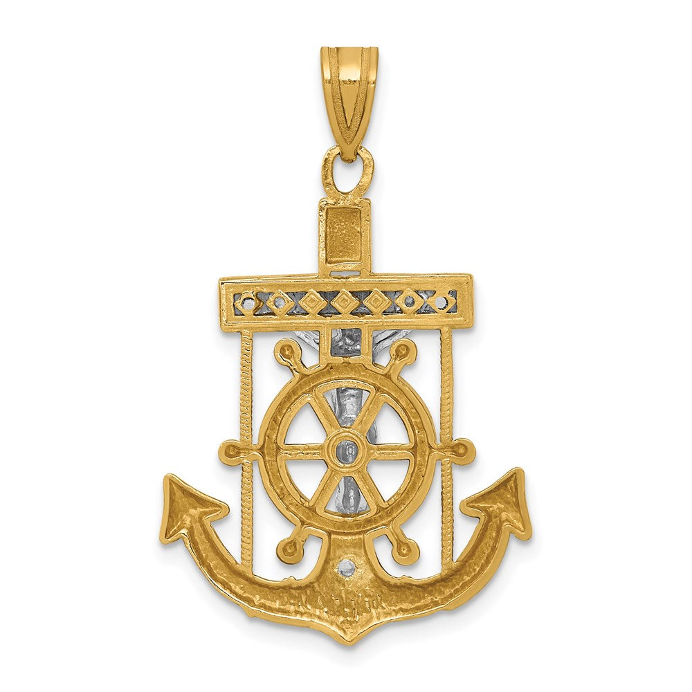 14K Bicolor-Gold Diamantgeschliffener Mariner-Kreuz-Anhänger