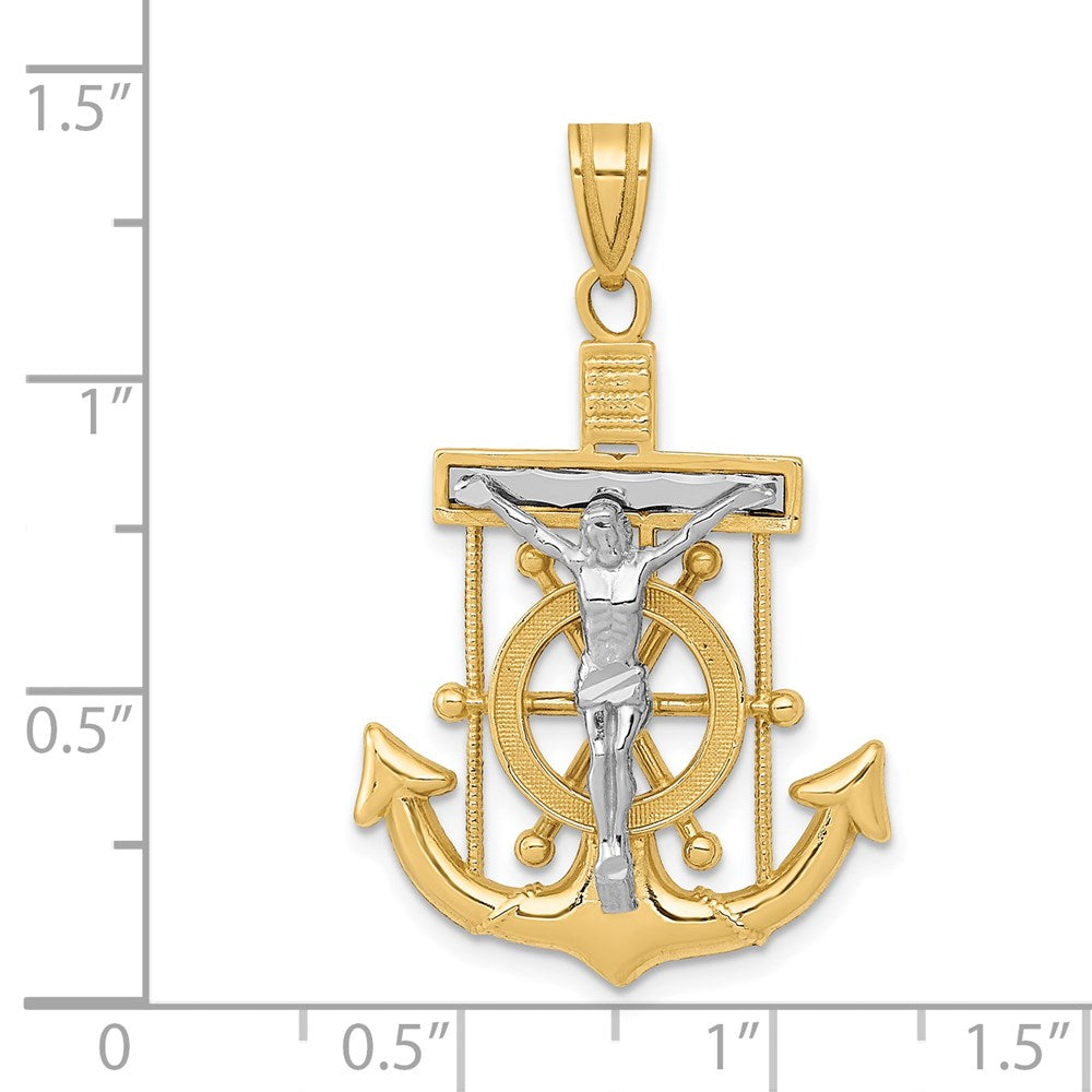 14K Bicolor-Gold Diamantgeschliffener Mariner-Kreuz-Anhänger