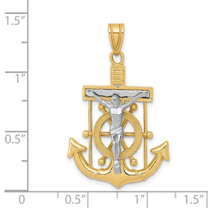 14K Bicolor-Gold Diamantgeschliffener Mariner-Kreuz-Anhänger