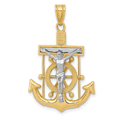 14K Bicolor-Gold Diamantgeschliffener Mariner-Kreuz-Anhänger