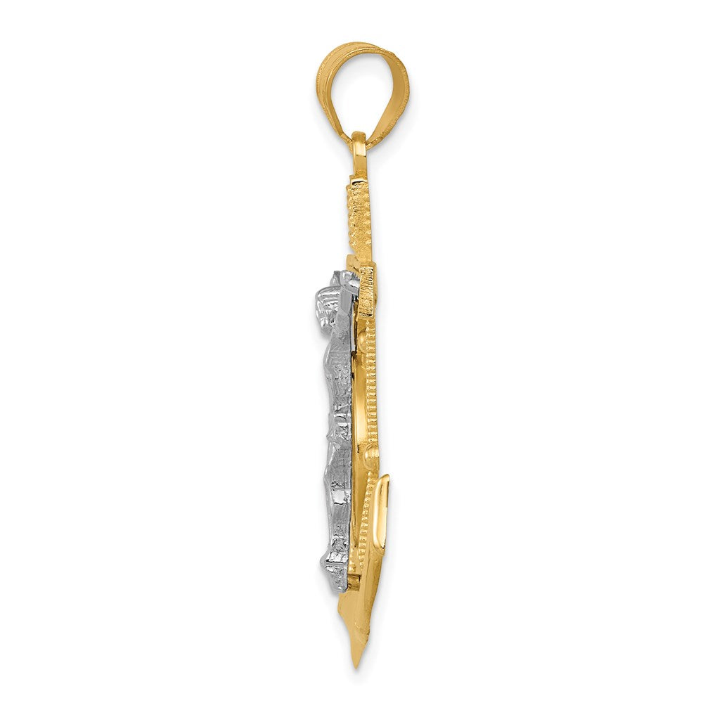 14K Bicolor-Gold Anhänger diamantgeschliffenes Marinekreuz