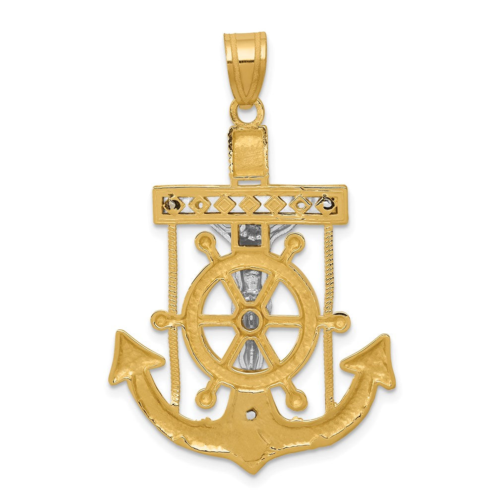 14K Bicolor-Gold Anhänger diamantgeschliffenes Marinekreuz