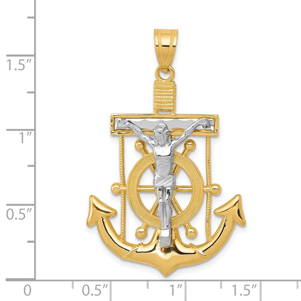 14K Bicolor-Gold Anhänger diamantgeschliffenes Marinekreuz