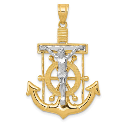 14K Bicolor-Gold Anhänger diamantgeschliffenes Marinekreuz