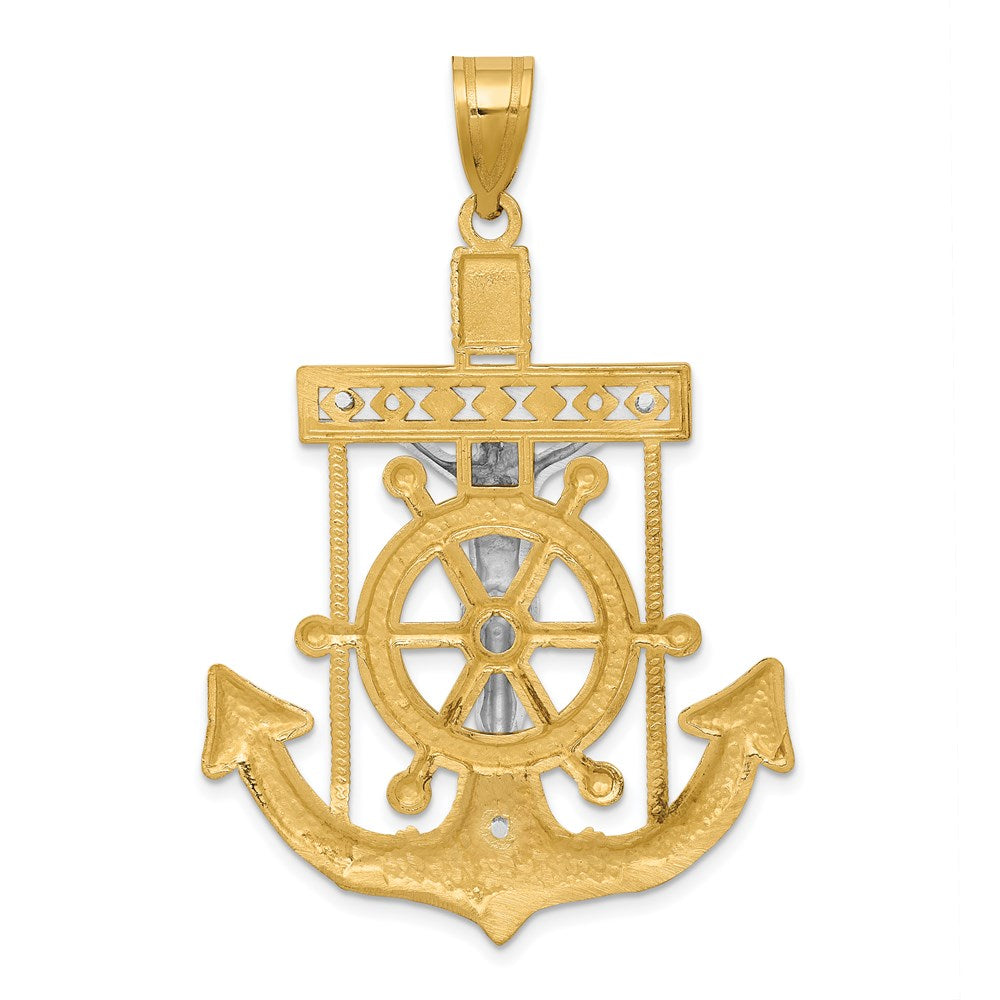 14K Bicolor-Gold Diamantierter Marinerkreuz-Anhänger