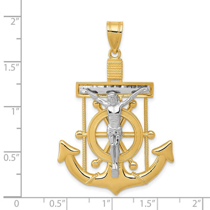 14K Bicolor-Gold Diamantierter Marinerkreuz-Anhänger