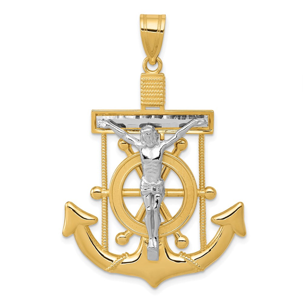 14K Bicolor-Gold Diamantierter Marinerkreuz-Anhänger