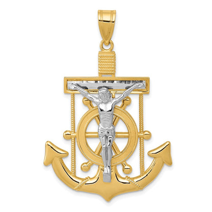 14K Bicolor-Gold Diamantierter Marinerkreuz-Anhänger