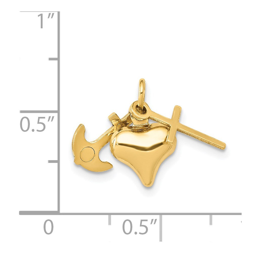 14K Gelbgold 3d Glaube, Hoffnung und Charity Charm