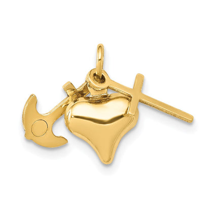 14K Gelbgold 3d Glaube, Hoffnung und Charity Charm