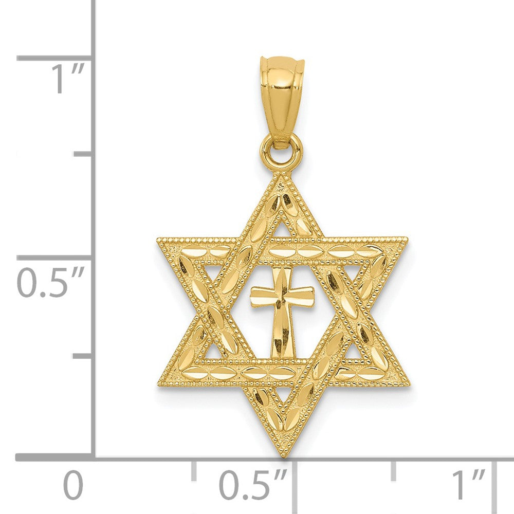 14K Gelbgold Diamantiert Stern Of David mit Kreuz Anhänger