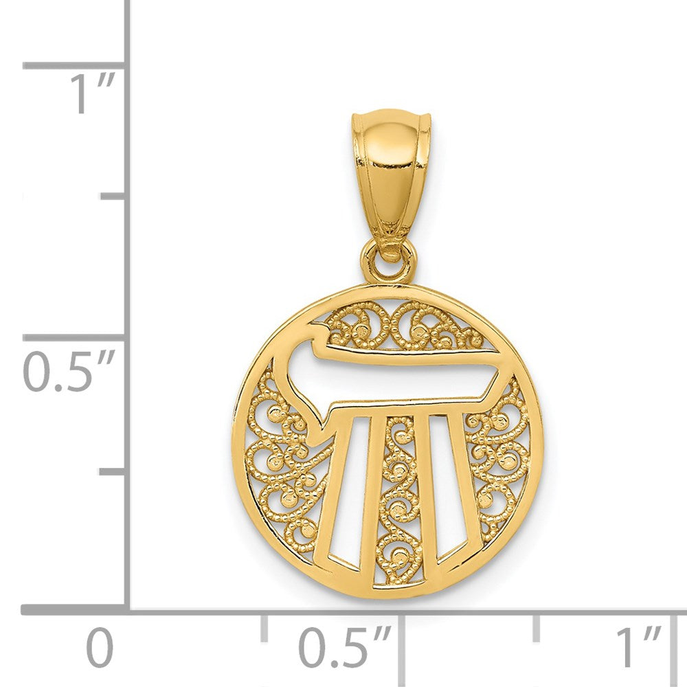14K Gelbgold Filigran Kreis Chai Anhänger