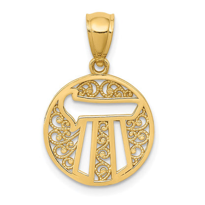 14K Gelbgold Filigran Kreis Chai Anhänger