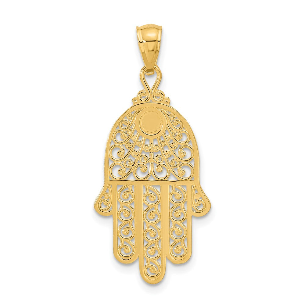 14K Gelbgold Diamantgeschliffener Filigran-Chamsa-Anhänger