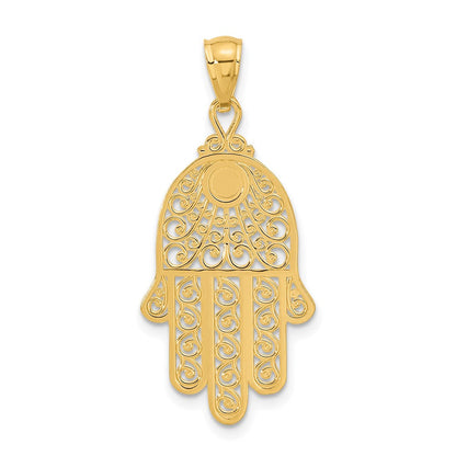 14K Gelbgold Diamantgeschliffener Filigran-Chamsa-Anhänger