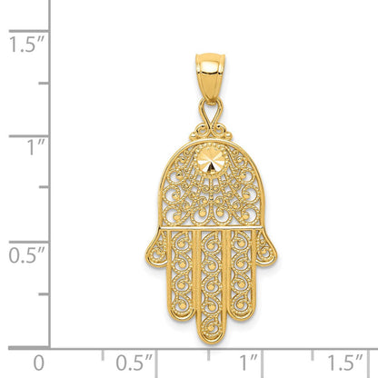 14K Gelbgold Diamantgeschliffener Filigran-Chamsa-Anhänger