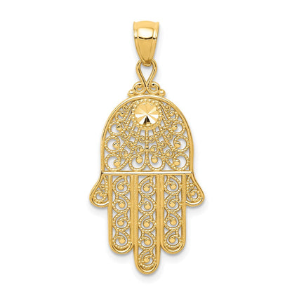 14K Gelbgold Diamantgeschliffener Filigran-Chamsa-Anhänger