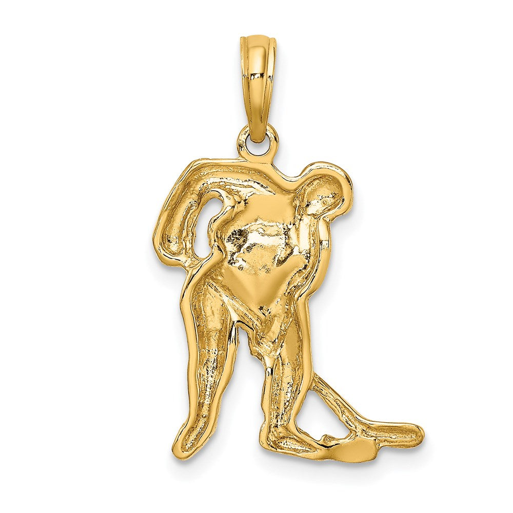 14K Gelbgold Charm Eishockeyspieler mit Schläger und Puck