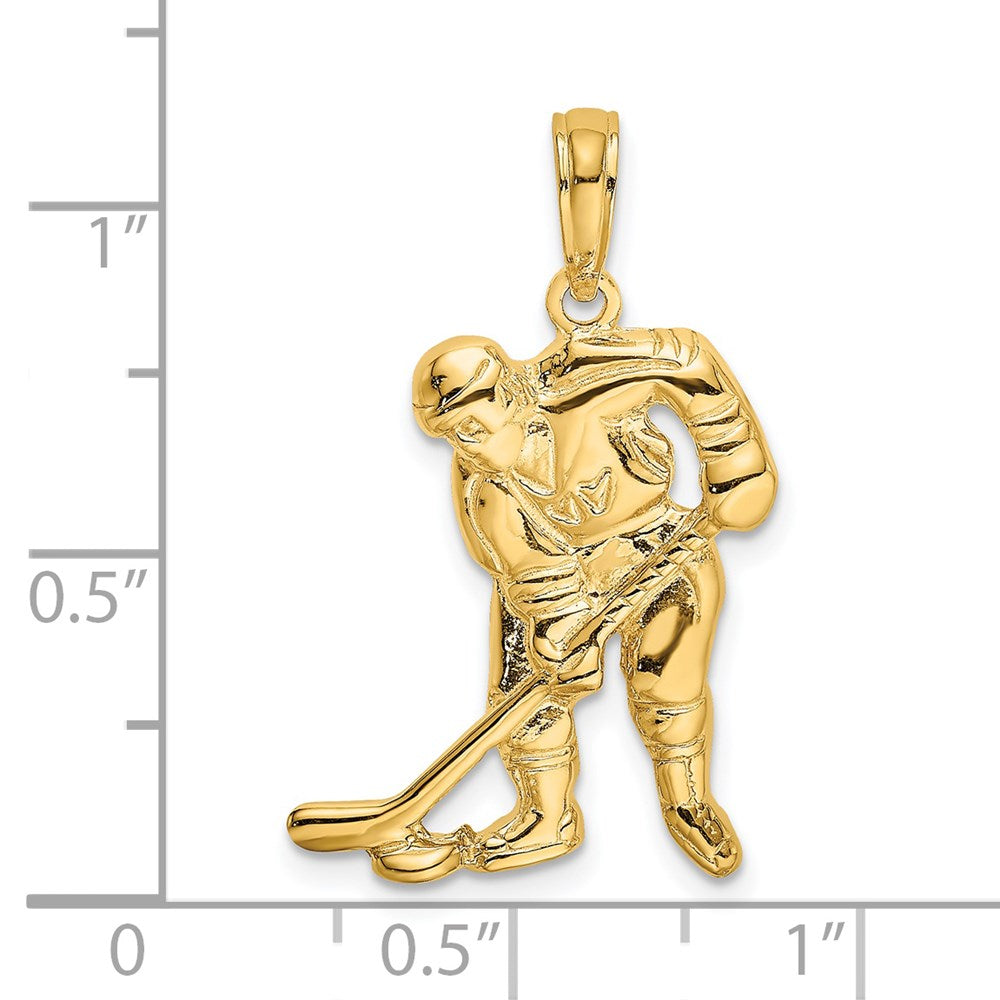 14K Gelbgold Charm Eishockeyspieler mit Schläger und Puck