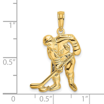 14K Gelbgold Charm Eishockeyspieler mit Schläger und Puck