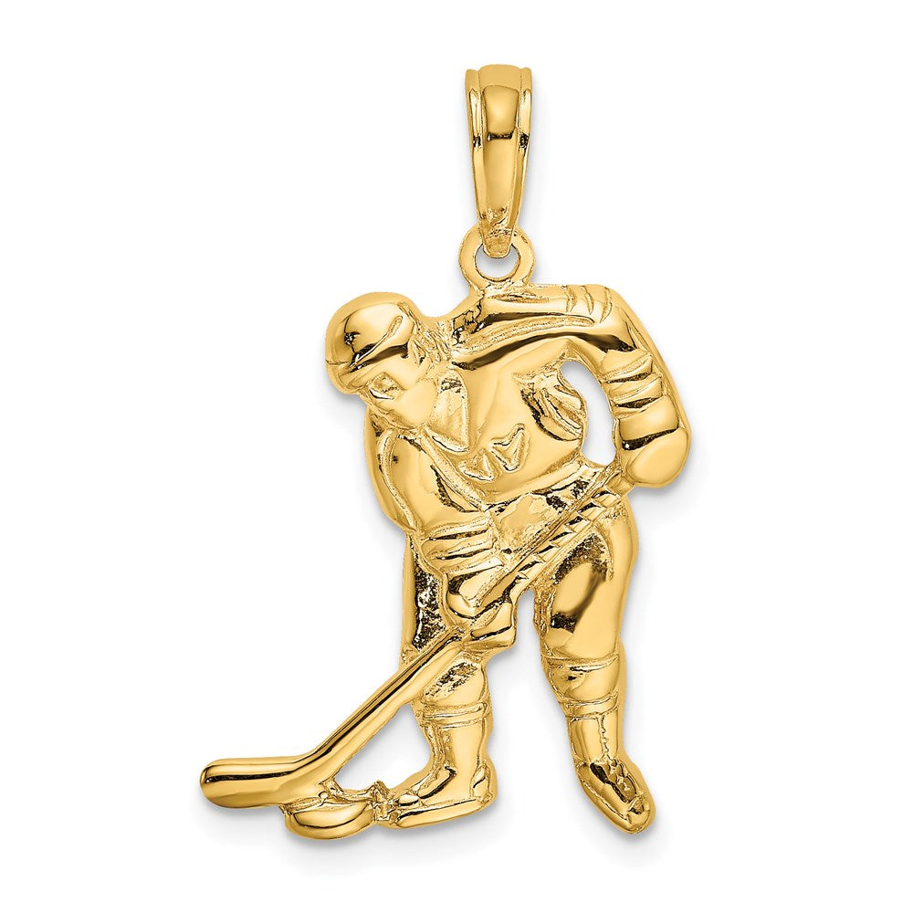 14K Gelbgold Charm Eishockeyspieler mit Schläger und Puck