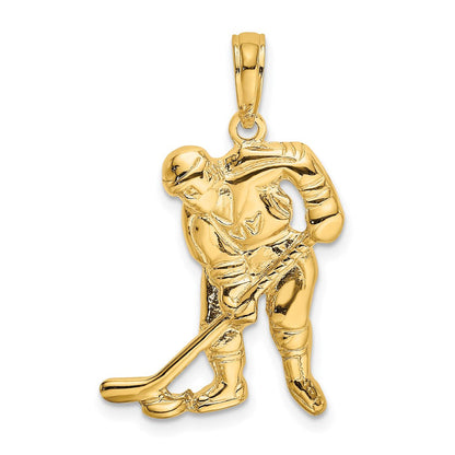 14K Gelbgold Charm Eishockeyspieler mit Schläger und Puck