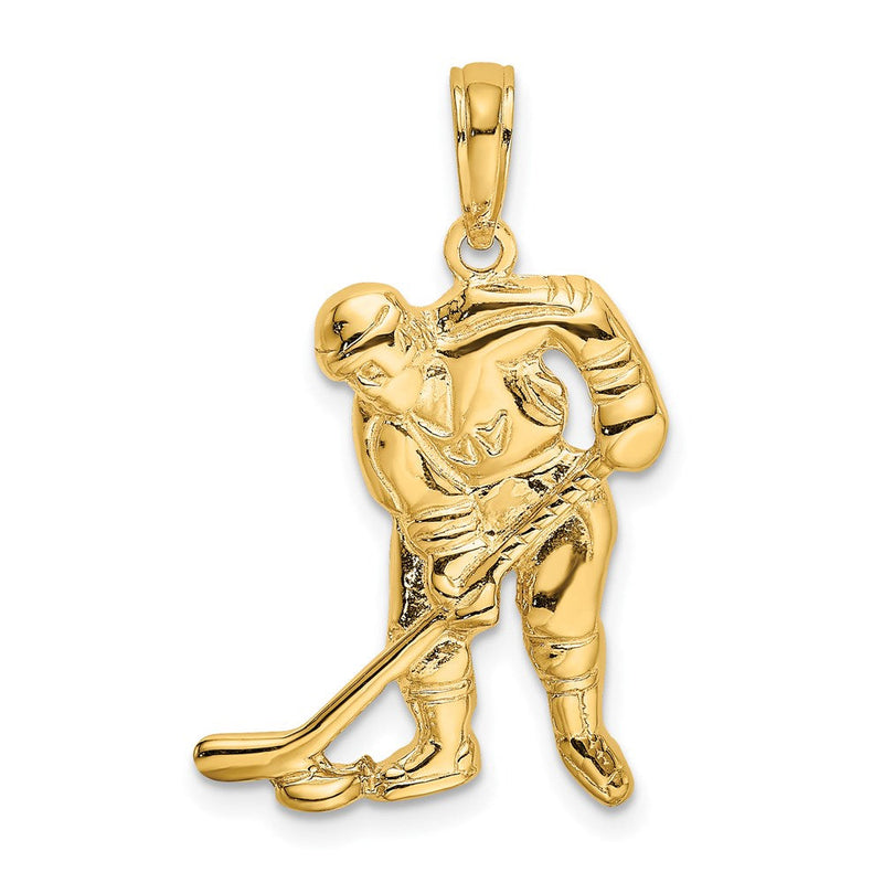 14K Gelbgold Charm Eishockeyspieler mit Schläger und Puck
