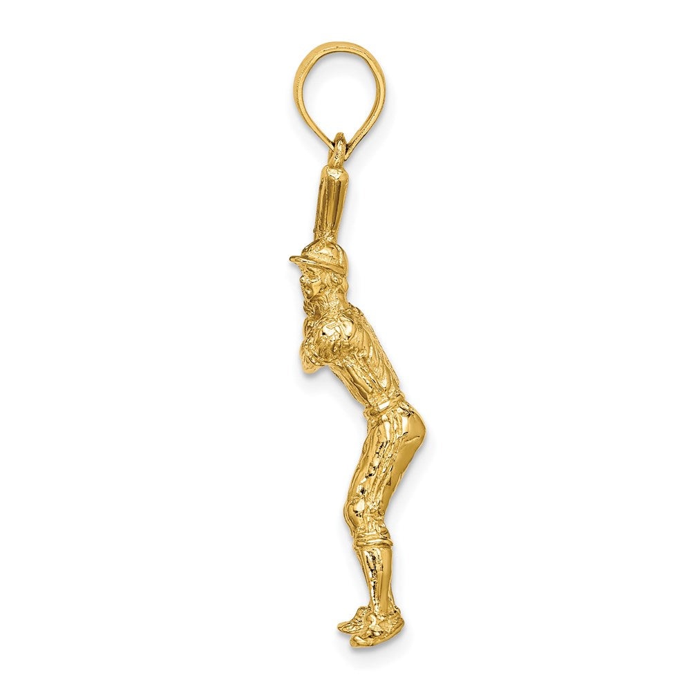 14K Gelbgold 3-D-Baseballspieler mit Schläger Charm