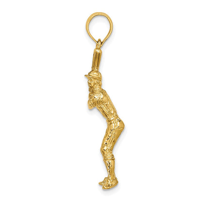 14K Gelbgold 3-D-Baseballspieler mit Schläger Charm