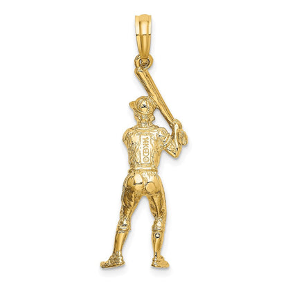 14K Gelbgold 3-D-Baseballspieler mit Schläger Charm