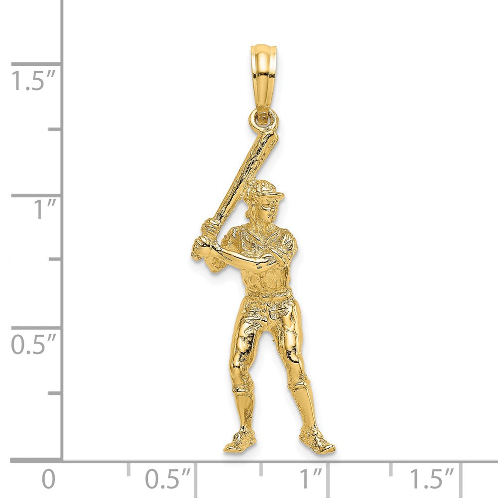 14K Gelbgold 3-D-Baseballspieler mit Schläger Charm